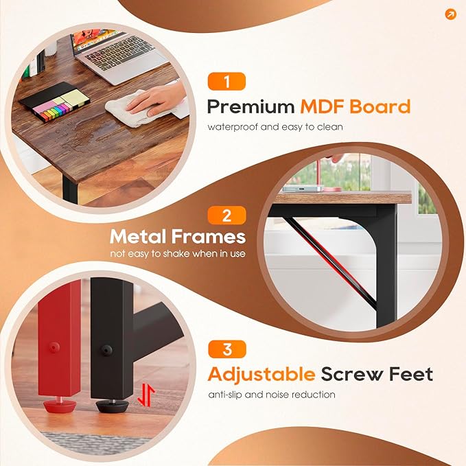PayLessHere | 32 Inch Computer Desk | Brown | Office Desk with Metal Frame, Adjustable Feet | Water-Resistant, Scratchproof Surface | Sturdy Writing Table for Home Office or Study | Pack of 1