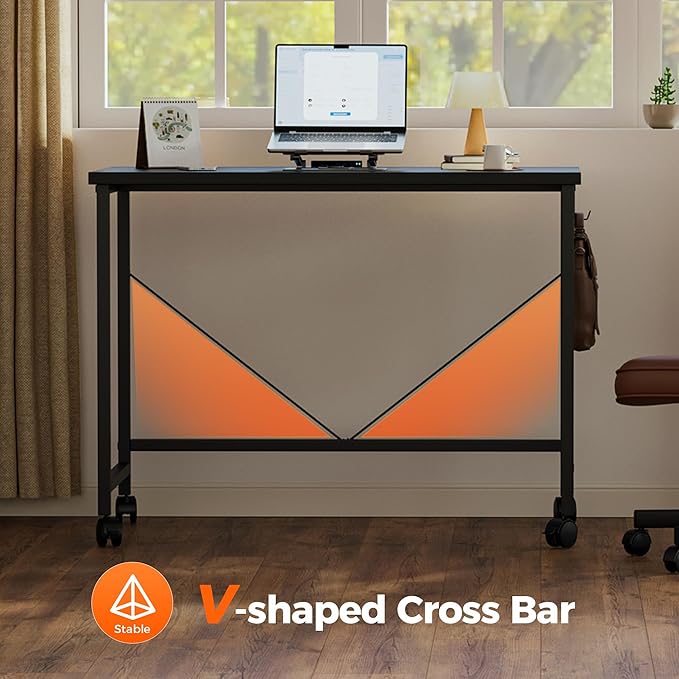 Mericonia 40 inch Rolling Computer Desk with Wheels, Gaming Desk for Small Spaces, Modern Simple Style Table for Home Office, Study Writing Table