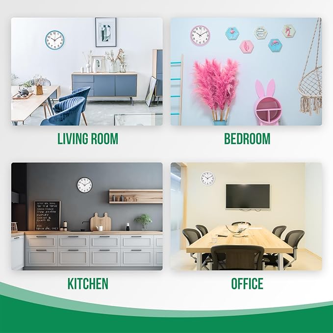Wall Clock Non-Ticking Silent Quartz Movement Decor Clock Modern Simple Style Round Plastic Wall Clocks for Home/Office/School/Living Room/Bedroom/Kitchen (Red, 12 Inch)