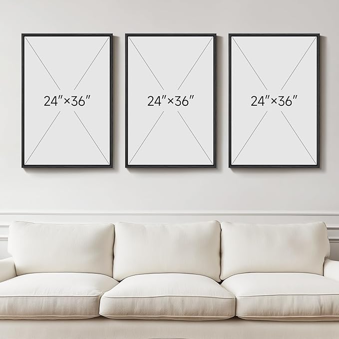 Large Framed Black and White Abstract Wall Art for Living Room, 3 Piece Big Canvas Prints Paintings Artwork for Walls, Modern Minimalist Black Gold Pictures for Hallway Office Wall Decor 24x36 Inch