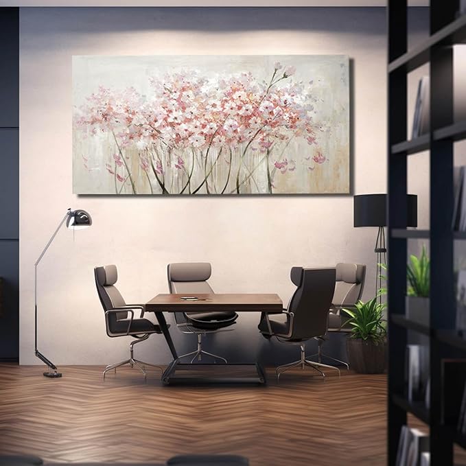 YJYart Home Decor Pink Blossom Hand Painted 30x60 Inch Colorful Wall Art Large Canvas Wall Art for Living Room Bedroom Office Kitchen