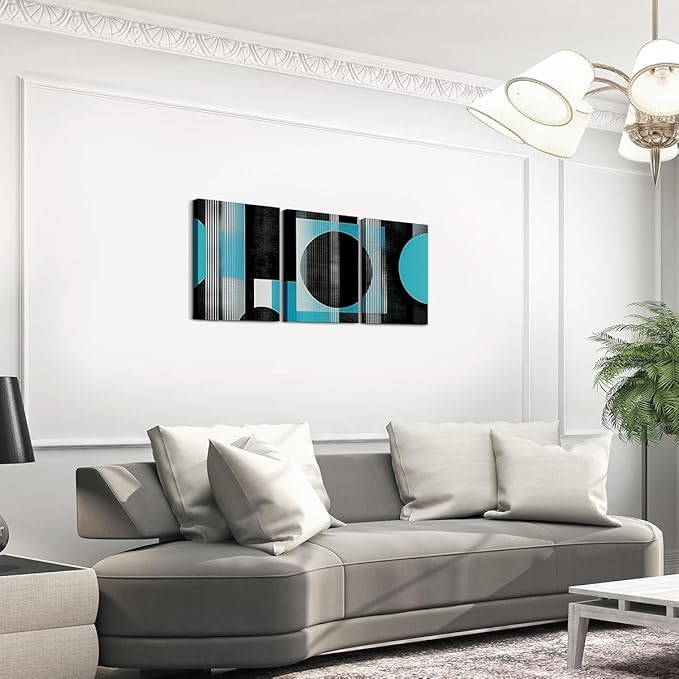 jejeloiu 12"x16"x3pcs Office Decorations Artwork Posters Modern Geometric 3 Piece Canvas Wall Art for Living Room Bedroom Blue Abstract Art Picture Wall Decor