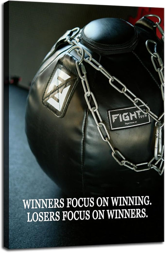 Winning Mindset Boxing Art Winners Focus on Winning Quote Competitive Spirit Gym Inspirational Decor Success Motivational Poster for Sports Club Office Bedroom Home Framed [12" W X 18" H]