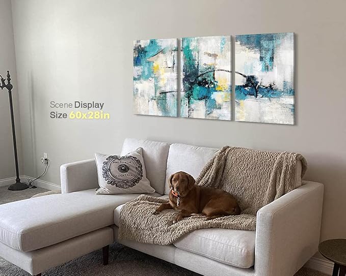 GIFTTWART Modern Abstract Wall Art – Teal Canvas Painting for Living Room, Bedroom, Dining Room, Office, Kitchen, Large 60x28 inch