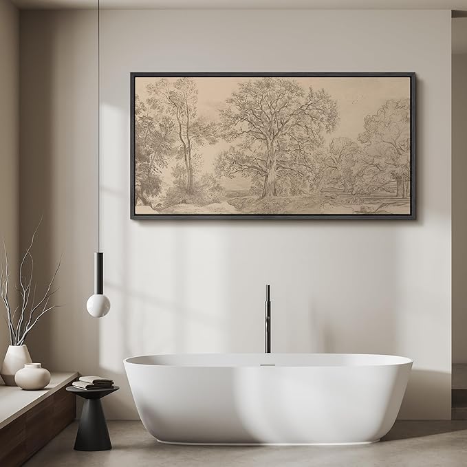 SIGNFORD Extra Large Framed Canvas Vintage Tree Line Pencil Drawing Classic Illustrations Modern Art Calm Warm for Living Room, Bedroom, Office - 60"x30"