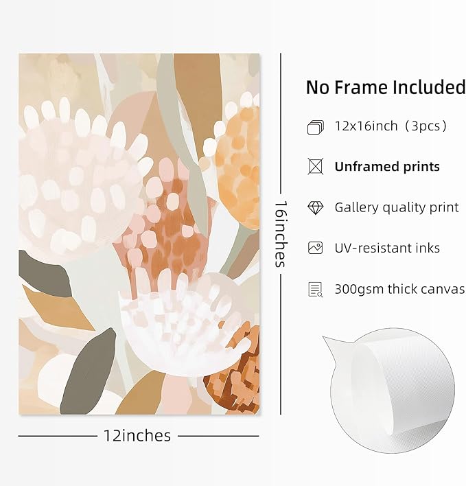 Abstract Flower Wall Art Boho Floral Wall Decor Modern Botanical Canvas Prints Neutral Banksia Flower Pictures Minimalist Floral Poster Painting for Bedroom Living Room 12x16 Inch Unframed Set of 3