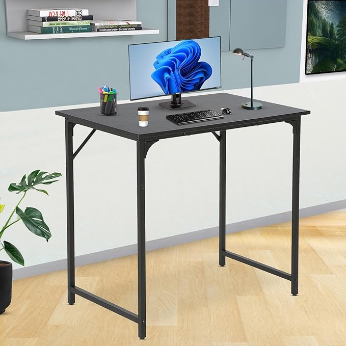 NChanmar 32 Inch Computer Desk, Office Desk Gaming Desk with Metal Frame, Writing Workstation for Home Office, Space Saving Computer Table for Small Space (Black) 31x19.6x29