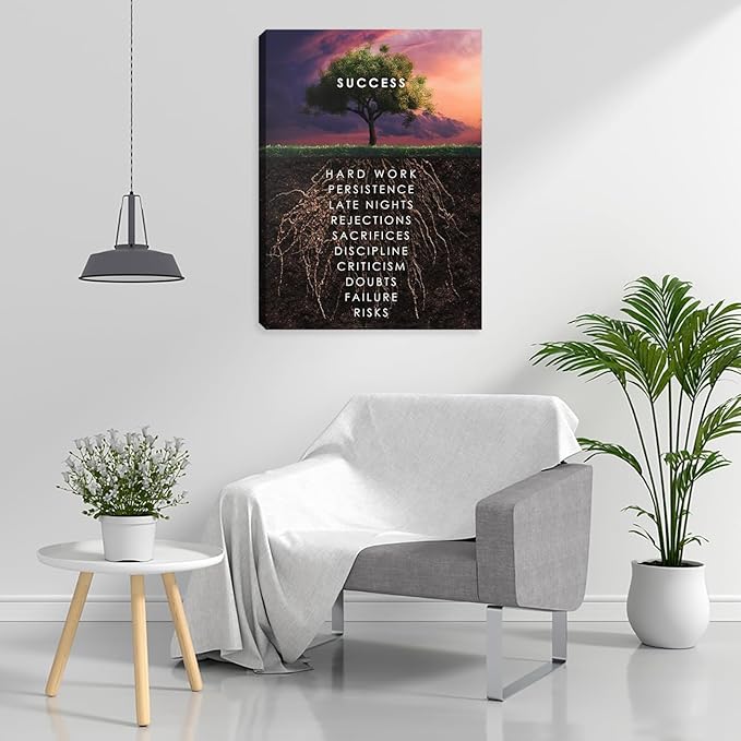 Motivational Wall Decor Success Wall Art Inspirational Positive Quotes Wall Decor Canvas Art Wall Painting Picture Poster Artwork Decorations for Living Room Bedroom Office Workplace Framed 18"x24"