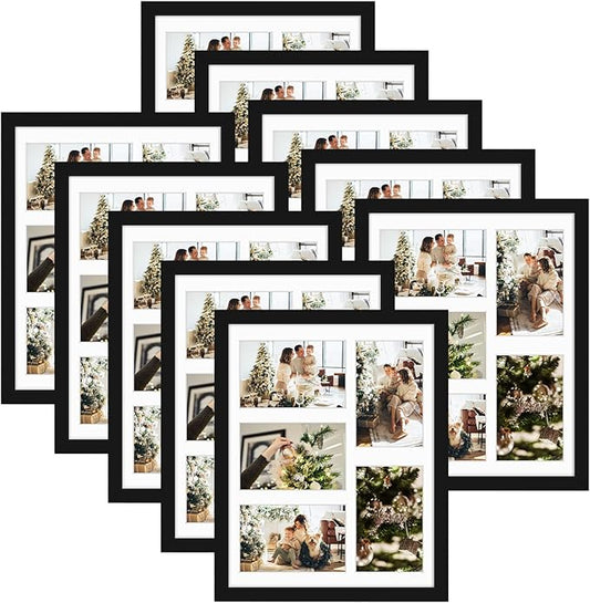 Golden State Art, 11x14 Black Wooden Frame with White Mat - Displays Five 4x6 Photos - Tempered Glass - Wall Mounting, Portrait, Set of 10