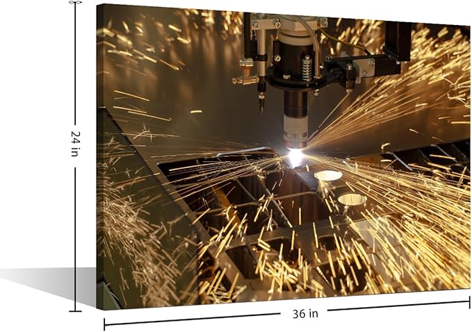 TUMOVO Wall Art for Living Room Metalwork Industry Machine Art Paintings for Wall Decorations Plasma Cutting Canvas Prints Wall Artwork 1 Piece Wall Art Stretched and Framed Ready to Hang, 24" x36"