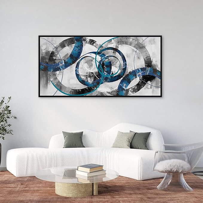 XLSJERST Wall Art for Living Room - Abstract Wall Decor Blue and Gray Canvas Picture Print Framed Artwork for Bedroom Office Home Decoration - 58x29 Inches