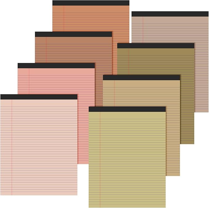Fuutreo 8 Pcs 8.5'' x 11'' Colored Legal Pad 50 Sheets Per Writing Pads Narrow Ruled Notepad Perforated Writing Notepad Office Supplies for College Office Business (Nut Color)