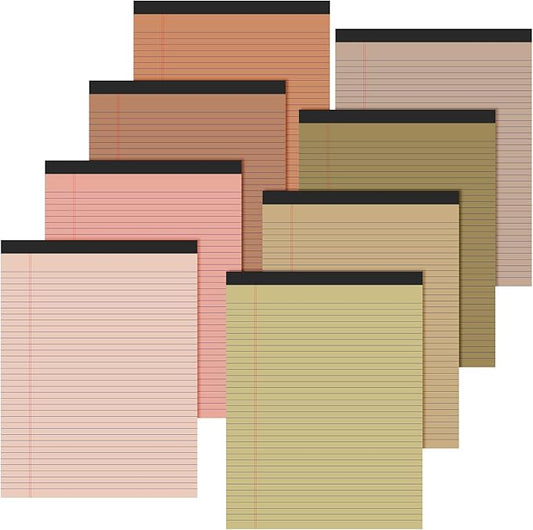 Fuutreo 8 Pcs 8.5'' x 11'' Colored Legal Pad 50 Sheets Per Writing Pads Narrow Ruled Notepad Perforated Writing Notepad Office Supplies for College Office Business (Nut Color)