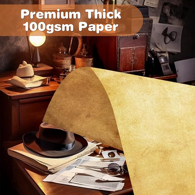 FUNCLASS Brown Printer Vintage Paper, Stationary Paper 50 Sheets, Letter Writing Stationery 210 x 285mm, Vintage Stationary for Invitations, Certificates, Diplomas, Awards, Resumes, Crafts
