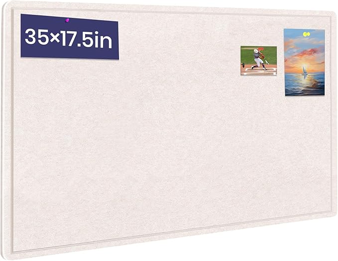 Bulletin Board - 35 x 17.5 inches Decorative Felt Pin Board - Cork Board Alternative for Wall - Foldable Photo Board Self-Adhesive Prayer Board with 20 Pushpins - Oatmeal