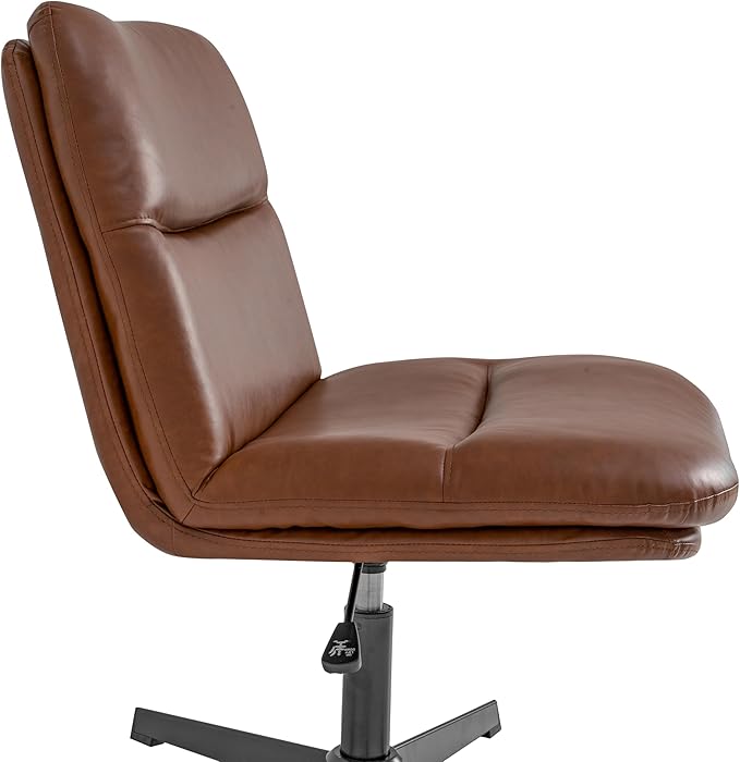 Flash Furniture Chloe Commercial Mid-Back Swivel Office Chair, Wide Design, Padded LeatherSoft, Adjustable Height, Ergonomic Mid-Rise Back, Armless, Cognac/Black