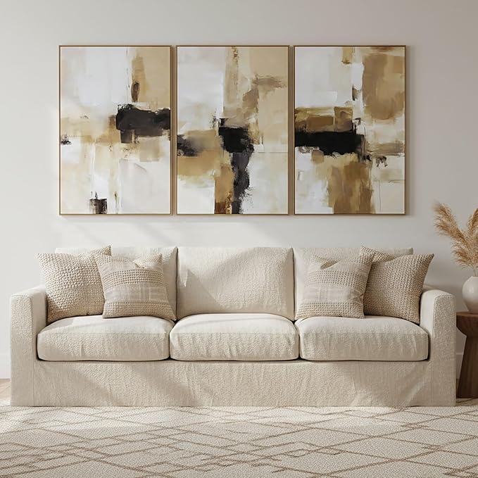 Large Neutral Abstract Textured Framed Canvas Wall Art Set, Minimalist Wall Decor Modern Art Prints, Black Brown Wall Painting Artwork for Living Room,Bedroom,Dining Room,Office, 24"x36"x3