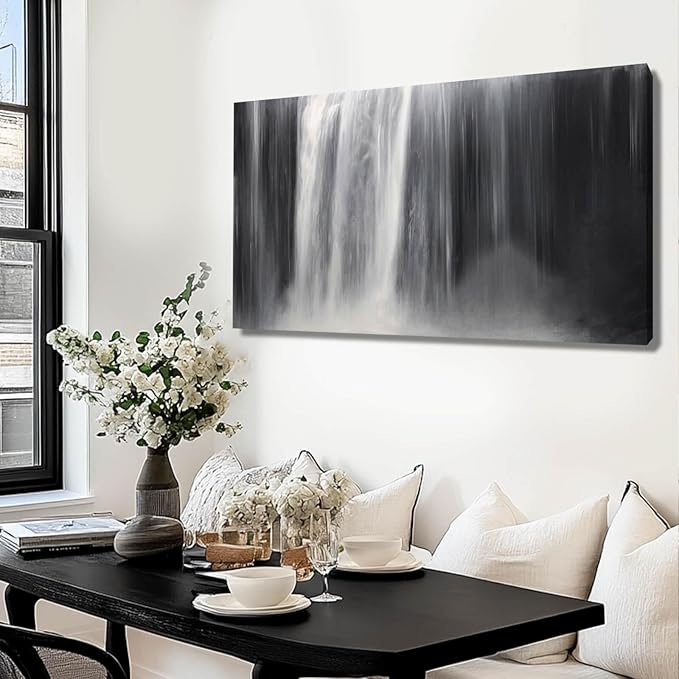 Artexist Abstract Waterfall Picture Living Room Decor Abstract Wall Art Black and White Artwork Modern Office Home Decor 20X40 Inch