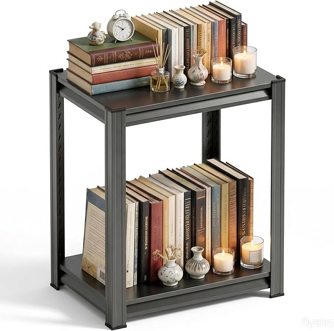 Modern Metal Book Shelf, Display Black Bookshelf, Bolt-Free Metal Storage Shelves for Books CDs, Adjustable Bookshelf in Living Room, Bedroom, Kitchen, Home, Office, 15.7" W x10 D x22 H