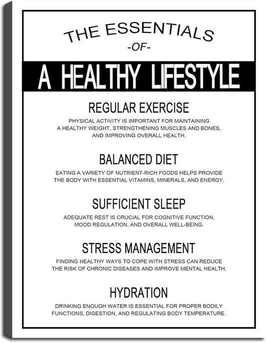 WYJDFART Motivational Wall Art The Essentials of A Healthy Lifestyle Inspirational Wall Decor Positive Attitude Towards Life for Gym Home Office Classroom Framed Ready to Hang [30" W X 40" H]