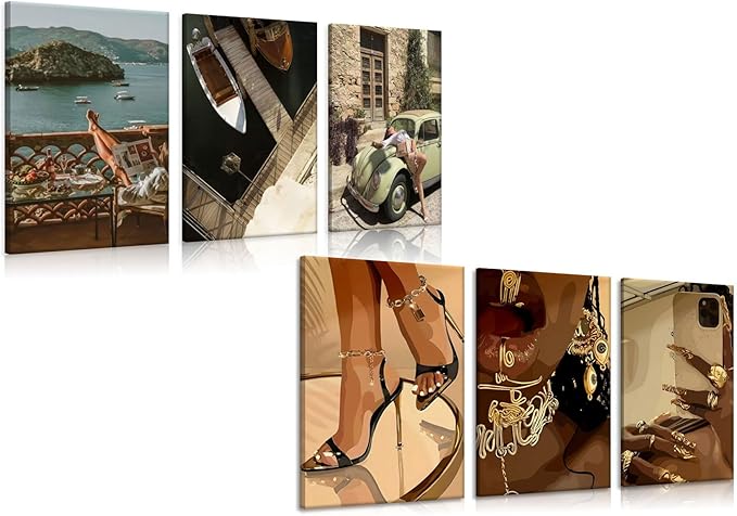 SOUHLP 3Pcs Fashion Black Girl Canvas Wall Art 3Pcs Vintage Fashion Canvas Wall Art There are two sets in this link and any one will be sent randomly for Living Room Bedroom Home Decoration 12x16in