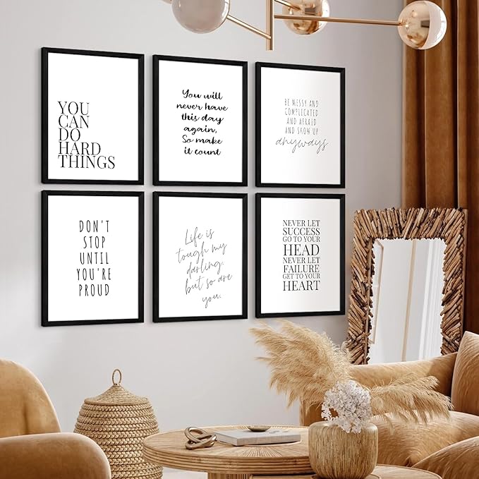 Office Inspirational Wall Art Decor Motivational Quotes Canvas Wall Art Positive Classroom Posters Pictures Office Inspirational Work Artwork for Women Home Bedroom 8x10 Inch Wood Framed Set of 6