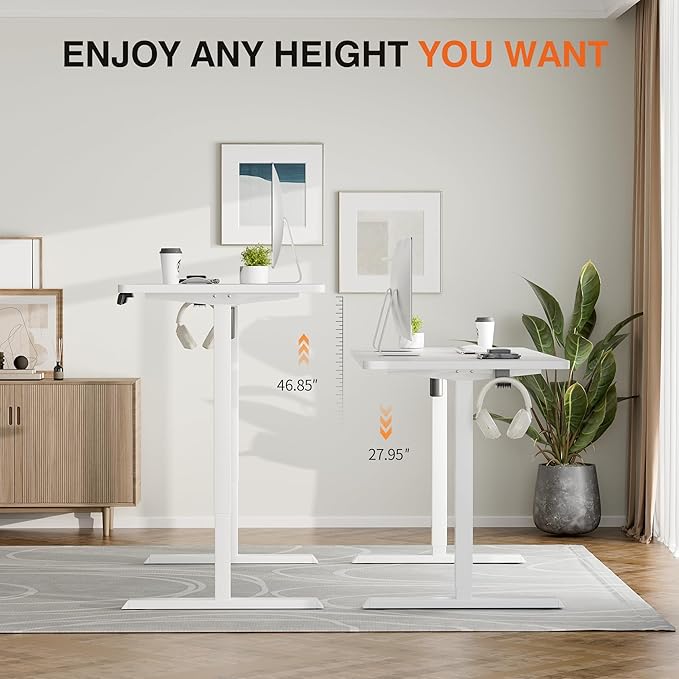 Furmax Electric Standing Desk, 55 x 24 Inches Height Adjustable Desk with Removable Casters, Home Office Computer Desk (White)