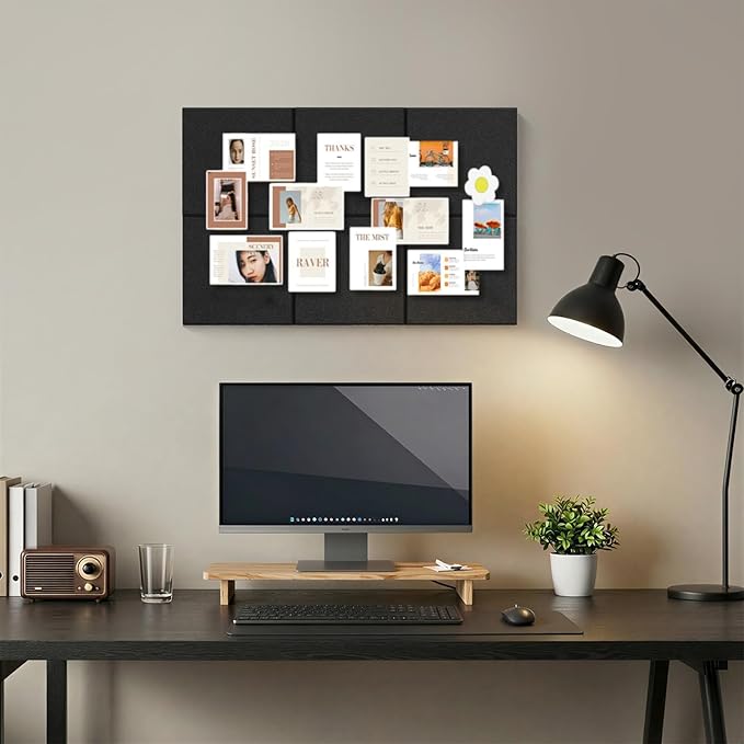 Large Cork Boards for Walls – 36" x 24" Self Adhesive Felt Wall Tiles, Ideal for Office Black Bulletin Board, Easy to Install Pin Board Photo Board