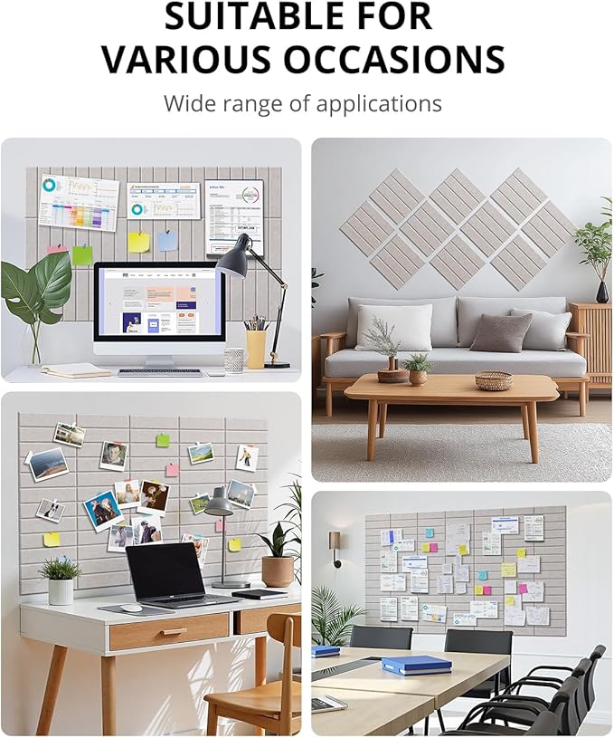 Large Cork Board, 12 Pack 12"X12"X0.4" Felt Bulletin Board Tiles with Self Adhesive for Wall Home Office Decor, Pin Cork Boards-Light Camel