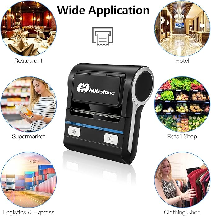 Portable 80mm Thermal Printer, and USB Double Mode Connection Built in Rechargeable Battery Small Printer for Office, Small Business, Study Graphics (US Plug)