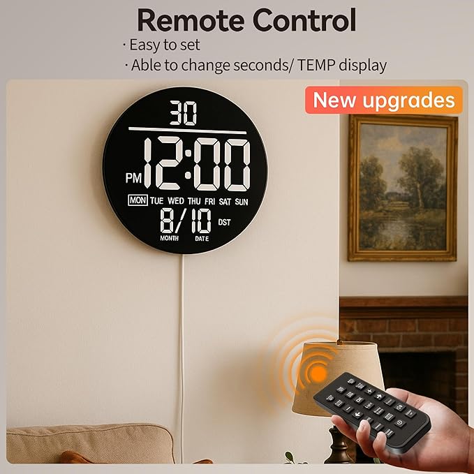 JALL 10" Large Digital Wall Clock with Seconds, Alarm Countdown Timer, Big LED Display, RGB Color, DST, Temperature, Mounted for Bedroom Living Room Office Classroom Gym, Xmas Birthday Gift, RGB
