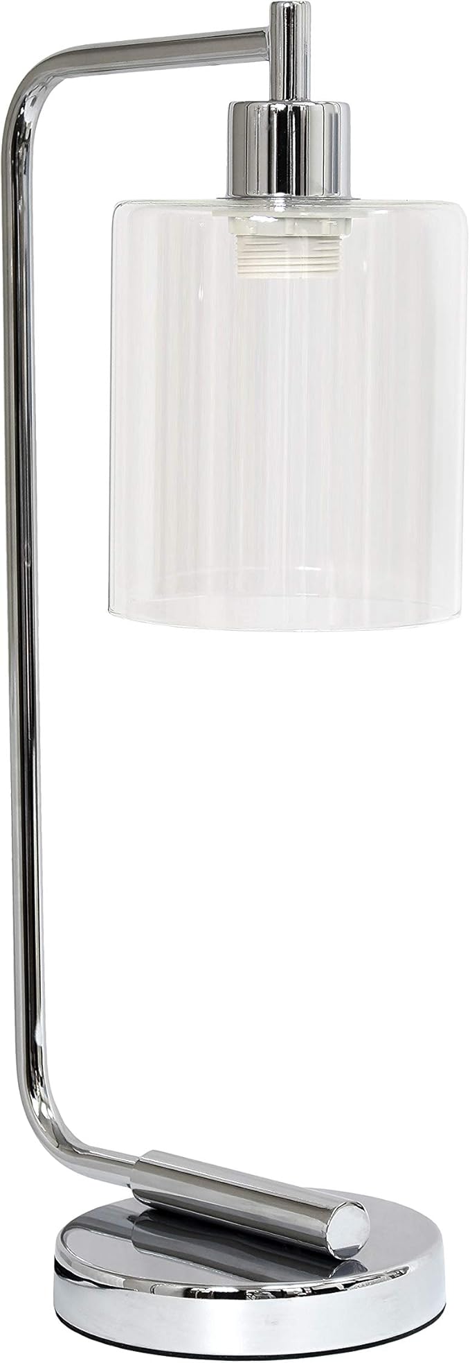 Simple Designs LD1036-CHR Bronson Antique Style Industrial Iron Lantern Desk Bedside Glass Shade Table Lamp, Chrome