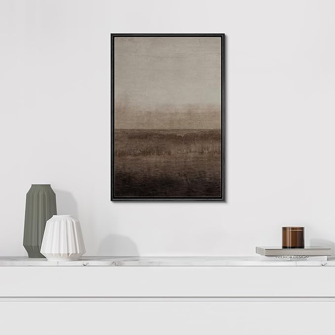 SIGNFORD Framed Canvas Print Wall Art Abstract Brown and Beige Landscape Illustrations Minimalism Chic Relax/Calm Multicolor Warm for Living Room, Bedroom, Office - 16"x24" Black
