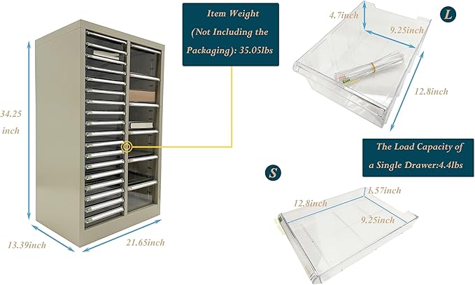 File Cabinet Parts Cabinet Plastic Drawer Storage with Clear Drawers 6 Large and 18 Small Combination for Documents Makeup Nail Salons Offices Bolts Nuts Legos Beads Lateral