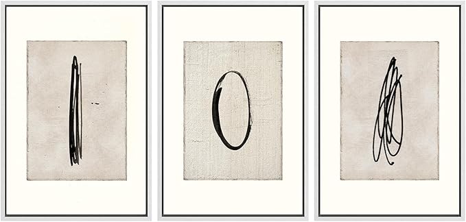 SIGNWIN Framed Canvas Print Wall Art Set Mid-Century Modern Paint Strokes Abstract Shapes Illustrations Modern Art Decorative Minimal Multicolor for Living Room, Bedroom, Office - 24"x36"x3 White