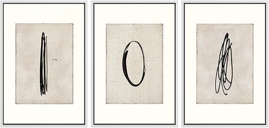 SIGNWIN Framed Canvas Print Wall Art Set Mid-Century Modern Paint Strokes Abstract Shapes Illustrations Modern Art Decorative Minimal Multicolor for Living Room, Bedroom, Office - 16"x24"x3 White
