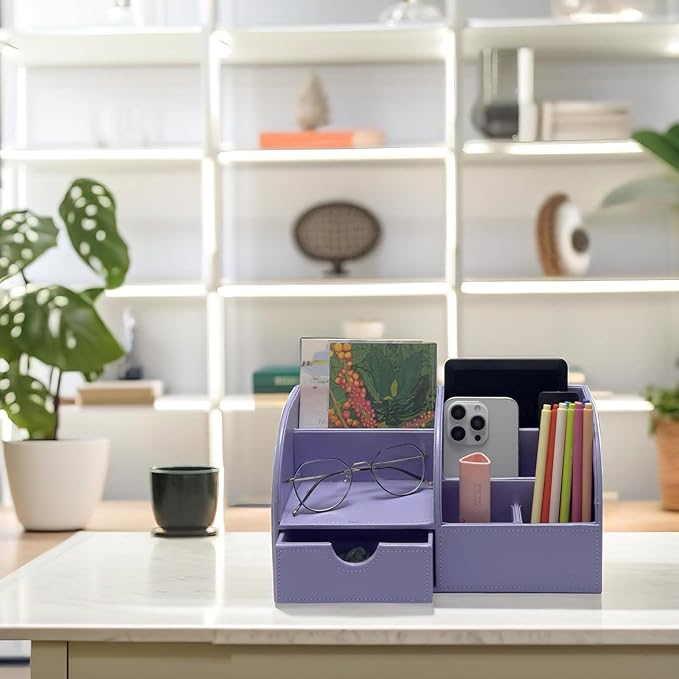 UnionBasic Desk Organizer - Multifunctional Leather Desktop Pen Holder Storage Box - Business Card/Pen/Pencil/Mobile Phone/Stationery Holder
