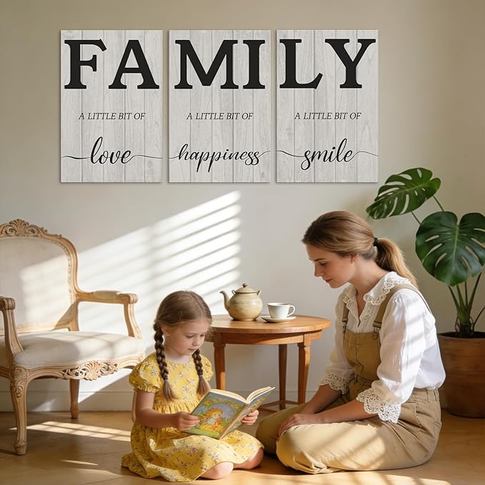Family Wall Decor for Living Room Family Canvas Wall Art - 3-Piece Framed Canvas Prints with Wooden Frame, Ready to Hang, Fade-Resistant High-Definition Artwork (20''Wx28''Hx3PCS)