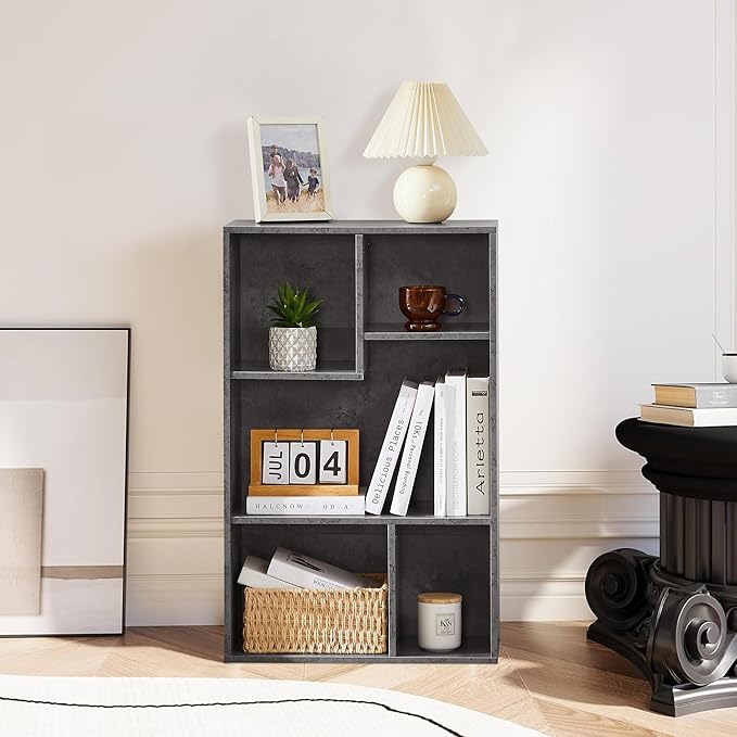 VECELO 5 Cube Modern Bookcases, 3 Tier Bookshelves, 31 Inch High Cubby Storage Organizer, Shelf Hight Up to 12.8 Inches Suit for Most Books, Vertical or Horizontal Use Available,Grey