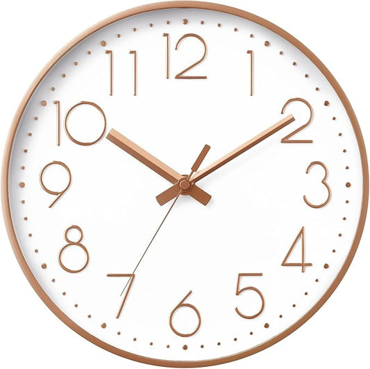 Wall Clock - 10 Inch Silent Non-Ticking Modern 3D Wall Clocks Battery Operated - Decorative Clock for Kitchen, Home Office, Bathroom, Bedroom(Rose Gold)