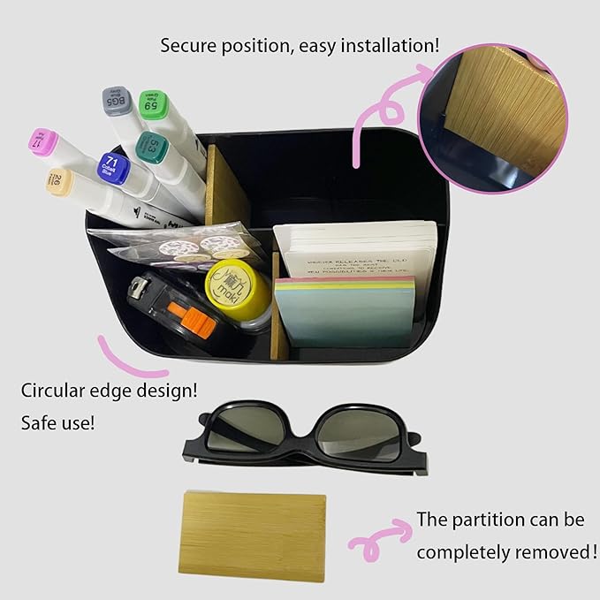 Pen Holder Desktop Organizers with 5 Compartments, Office Supplies Organizers and Accessories, Makeup Organizer Makeup Brush Holder, Remote Control Holder with Movable Wooden Partition