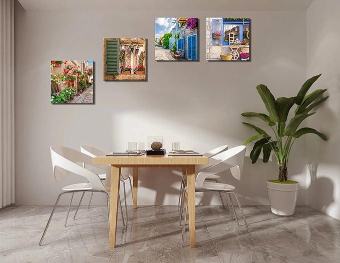 OKEXCKK Tuscan Wall Art Decor, Italy Window View Paintings Nature Landscape Pictures Mediterranean Street Canvas Prints for Bedroom, Living Room, Office Wall Decoration