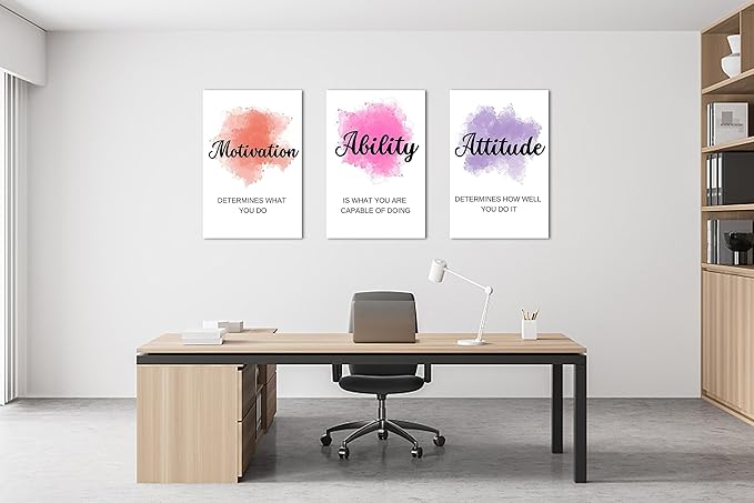 3 Piece Motivational Quotes Abstract Watercolor Canvas Print Pictures Wall Decor, Men Women Inspirational Framed Artwork Home Office Decor 20"x30" x 3 Pcs