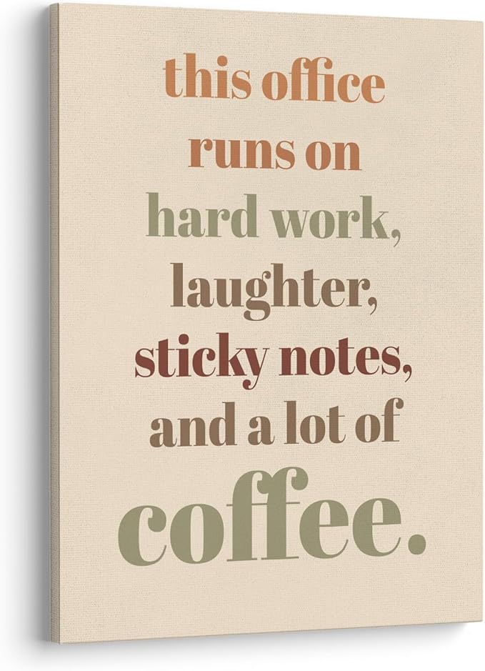 XWELLDAN Teamwork Quote Wall Art Canvas Prints, Coffee Humor Workplace Decor for Home Office, 11 x 14 Inch, Framed(boho)