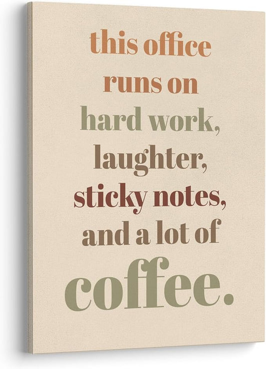 XWELLDAN Teamwork Quote Wall Art Canvas Prints, Coffee Humor Workplace Decor for Home Office, 11 x 14 Inch, Framed(boho)
