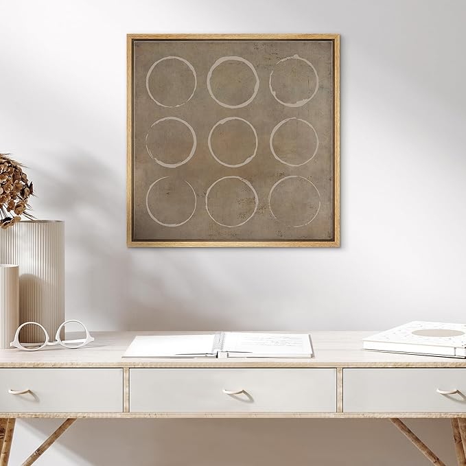 SIGNWIN Framed Canvas Print Wall Art Geometric Minimal Circle Spiral Pattern Abstract Shapes Illustration Modern Art Decorative Boho Relax/Zen for Living Room, Bedroom, Office - 16"x16" Natural