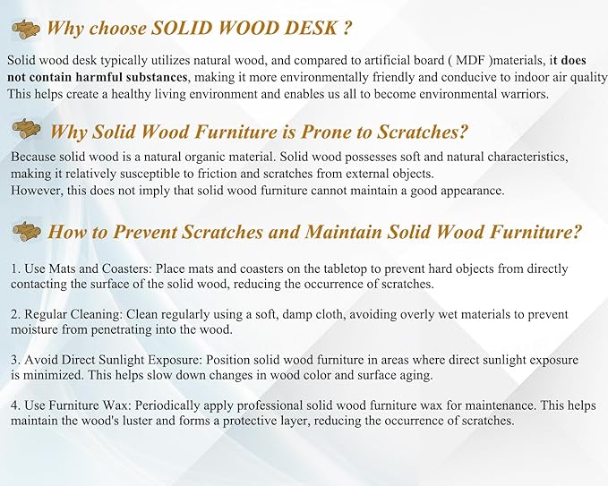 IBF 47”Solid Real Wood Desk, Minimalist Natural Wood Computer Desk, Rustic Desk for Home Office Writing Study, Vintage Industrial Wooden PC Gaming Workstation Computer Table, Natrual Oak