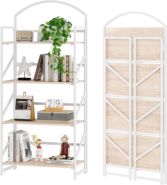 BHG Arched Bookshelf 4 Tier Shelf Storage Organizer Bookcase,No Assembly Folding Book Shelf for Living Room,Bedroom Home Office Rack Bookhelves