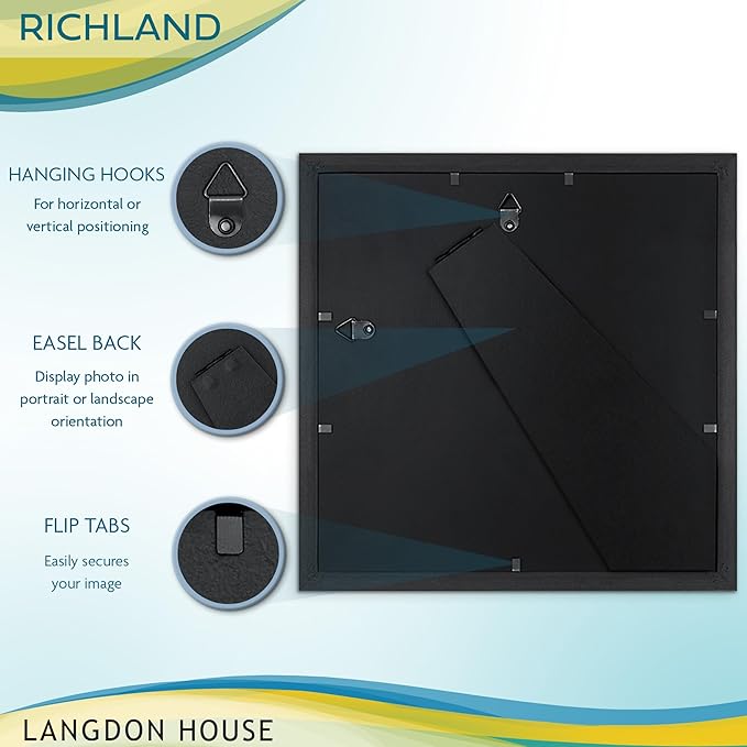 Langdon House - 8x8 Silver Picture Frame with Mat to 4x4 - Distinguished Edging for Classic Style - Richland Collection