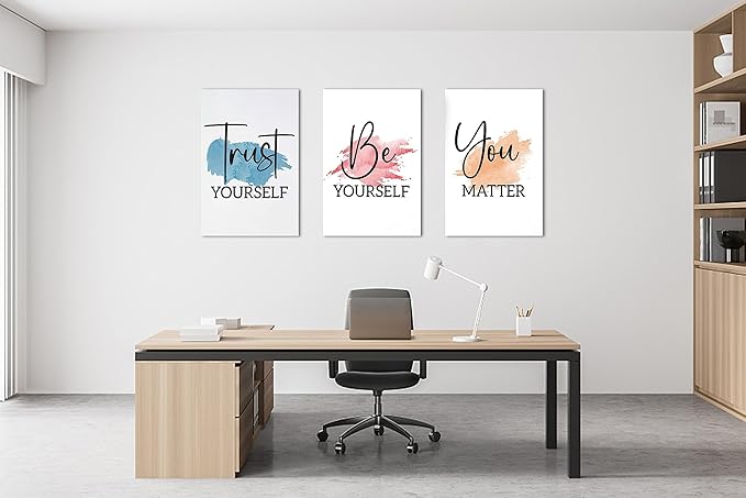 3 Piece Office Canvas Wall Art, Colorful Motivational Quotes Print Pictures Wall Decor for Office, Women Inspirational Framed Artwork Home Office Decor 20"x30" x 3 Pcs